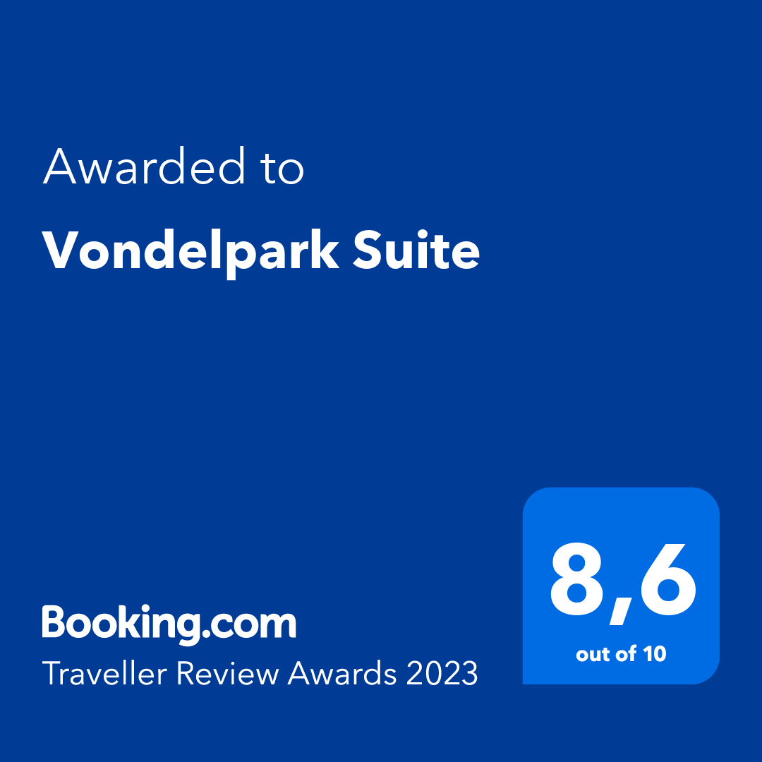 Ein blaues Schild mit der Aufschrift „Vergeben an Vondelpark Suite“