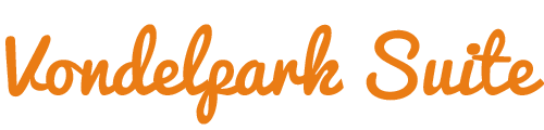 Das Wort Suite, das orange auf weißem Hintergrund ist