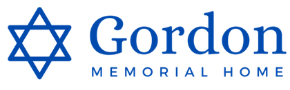 Blue logo with a Star of David and the name "Gordon Memorial Home".