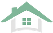 Green house logo with white walls and a green window.