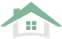 Green house logo with white walls and a green window.