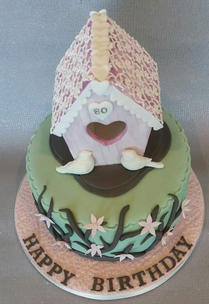 bird box cake with doves birthday