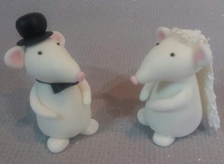 white mice wedding cake topper