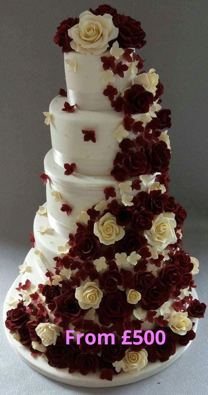 Wedding cake red and white Rose cascade