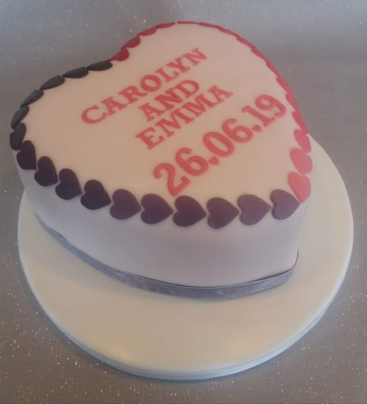 Heart wedding cake pink and purple