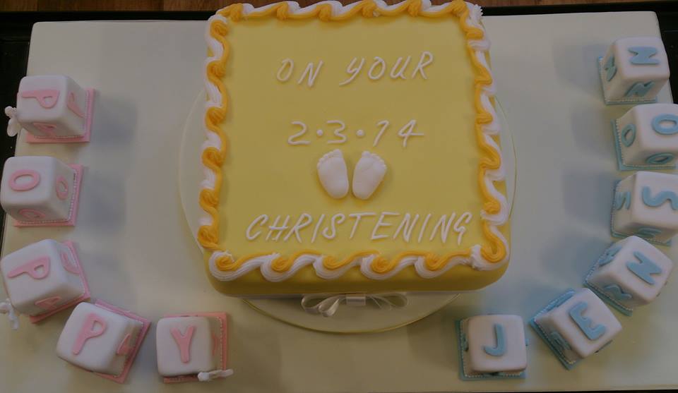 Christening cake with building blocks cubes