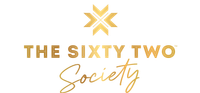 The sixty two society logo with a gold star on a white background.