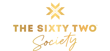 The sixty two society logo with a gold star on a white background.