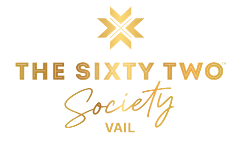 The sixty two society logo with a gold star on a white background.