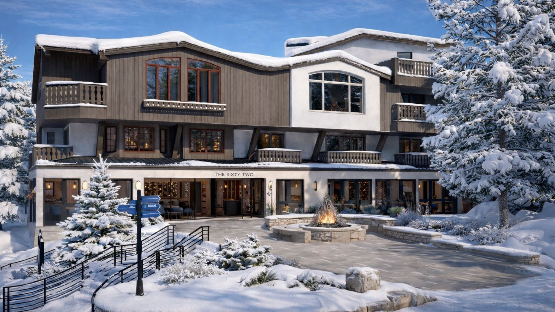 A lodge in Vail in snow.