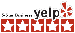 A yelp logo with five stars on it