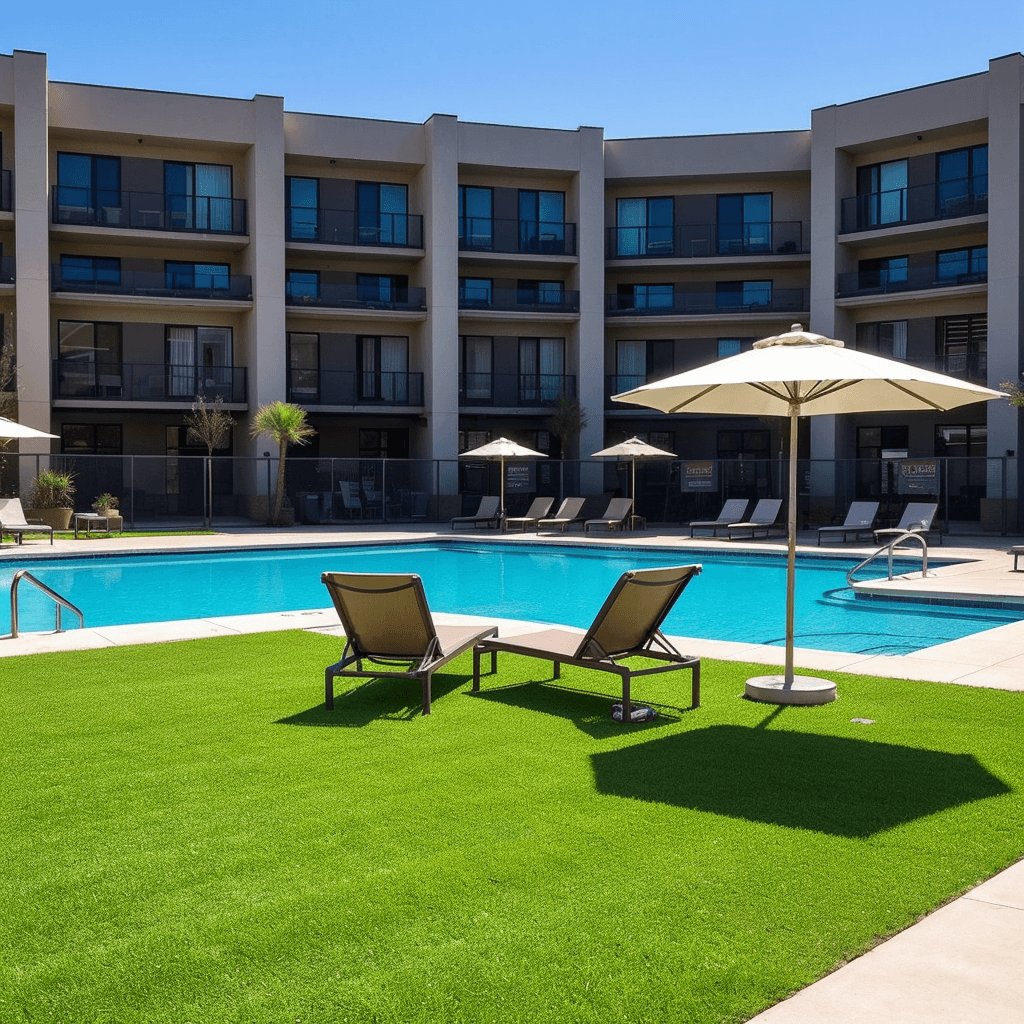 Pool landscaping with synthetic grass