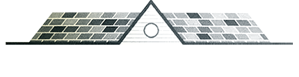A roof with a brick pattern in various shades of gray, featuring a central circle.