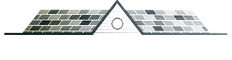 A simple roof design with alternating gray tiles, a circle in the center, and a black outline.