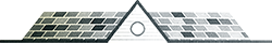 Logo of a house silhouette with checkered roof tiles and a circle on the white front.