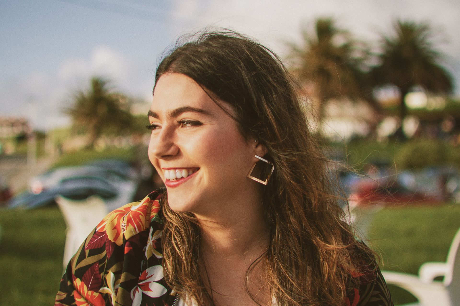 a woman smiling
