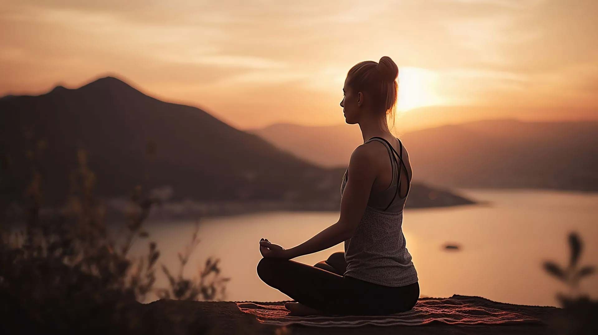 woman doing yoga at sunset