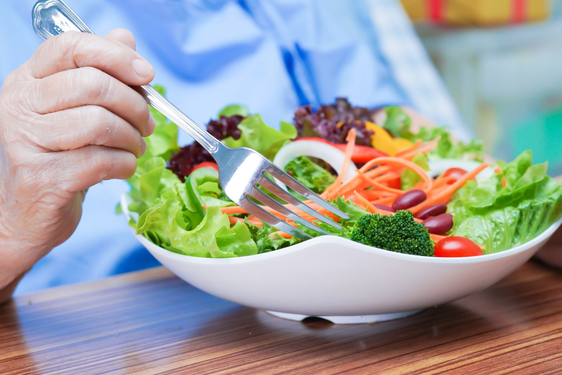 woman eating a salad