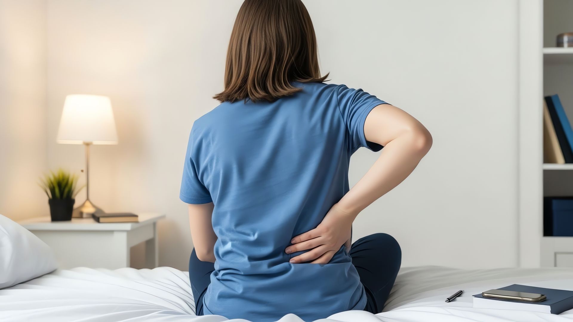 woman holding her lower back in pain