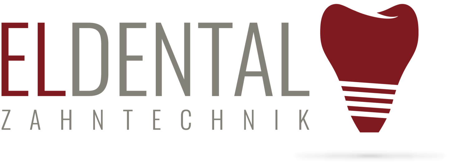 Ein Logo für Eldental Zahntechnik mit einem roten Zahn