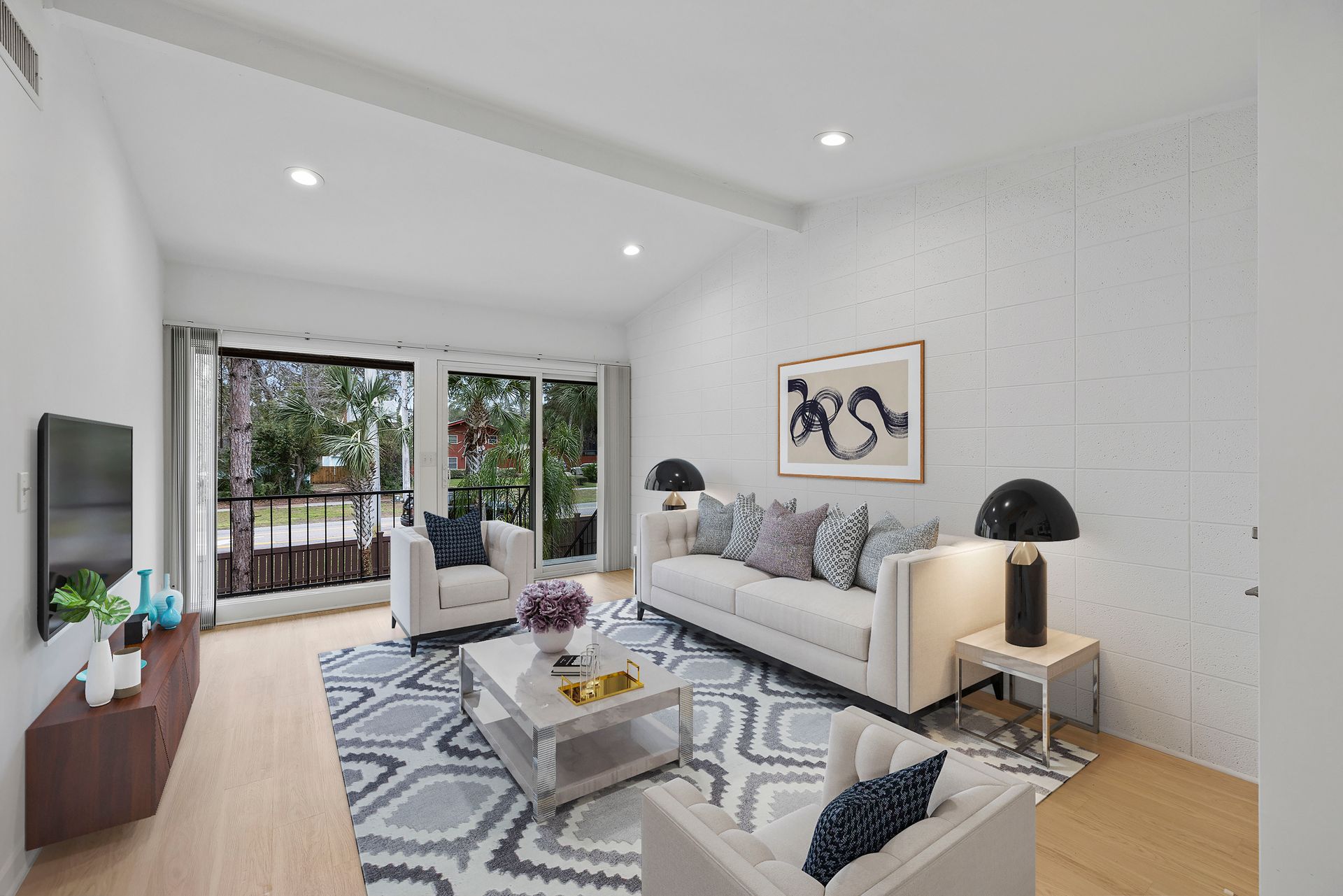 Living room at The Hale Nani Apartments in Neptune Beach, Florida.