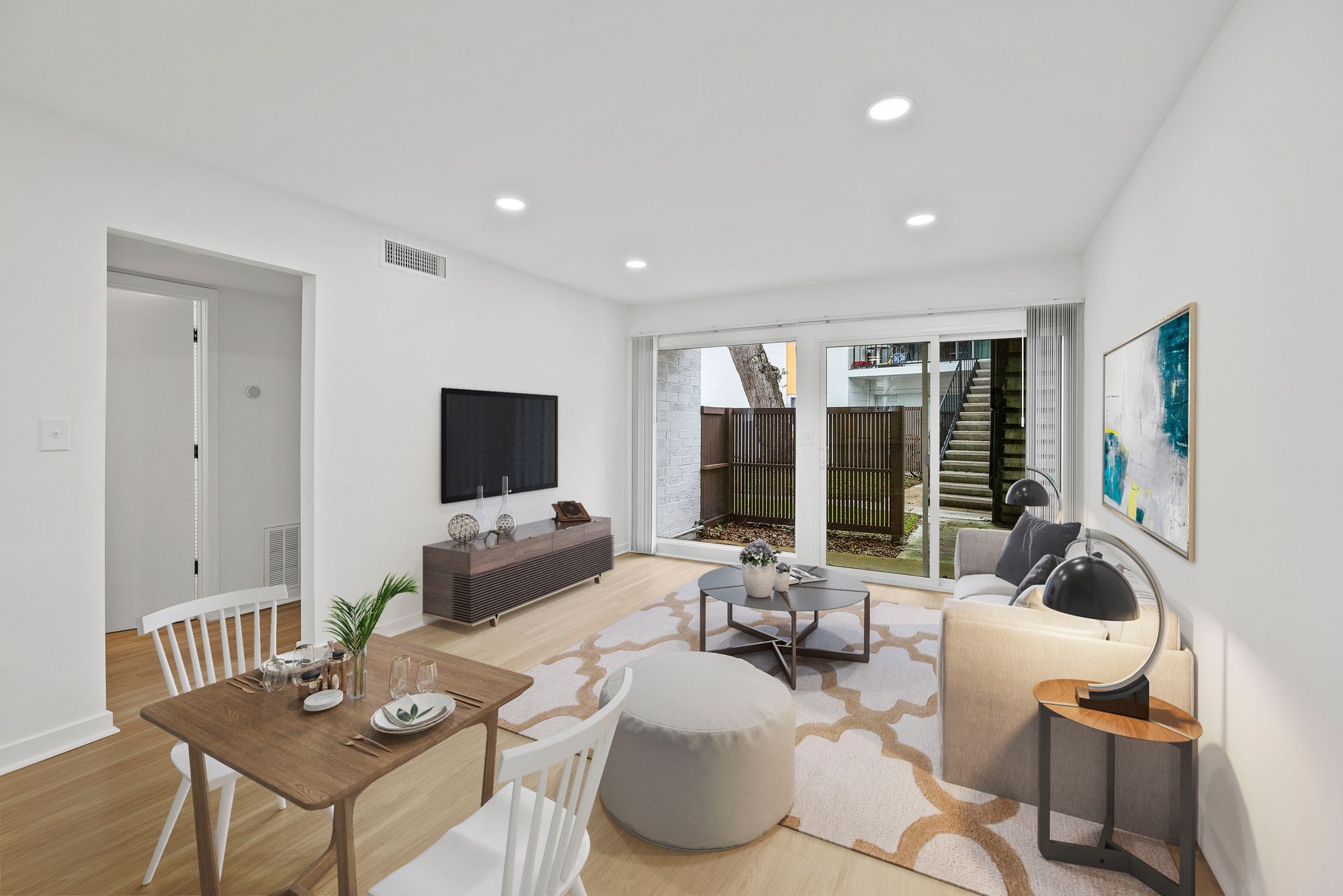 Living room at The Hale Nani Apartments in Neptune Beach, Florida.
