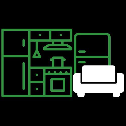 graphic of bulky items for removal shows kitchen, refrigerator and sofa.