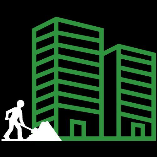 graphic for commercial jobs shows an office complex and road works