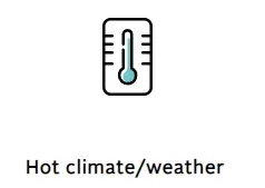 A thermometer with the words `` hot climate / weather '' below it.