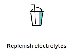 An icon of a cup of water with a straw and the words replenish electrolytes.