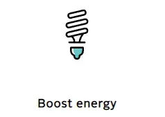 An icon of a light bulb with the words `` boost energy '' below it.