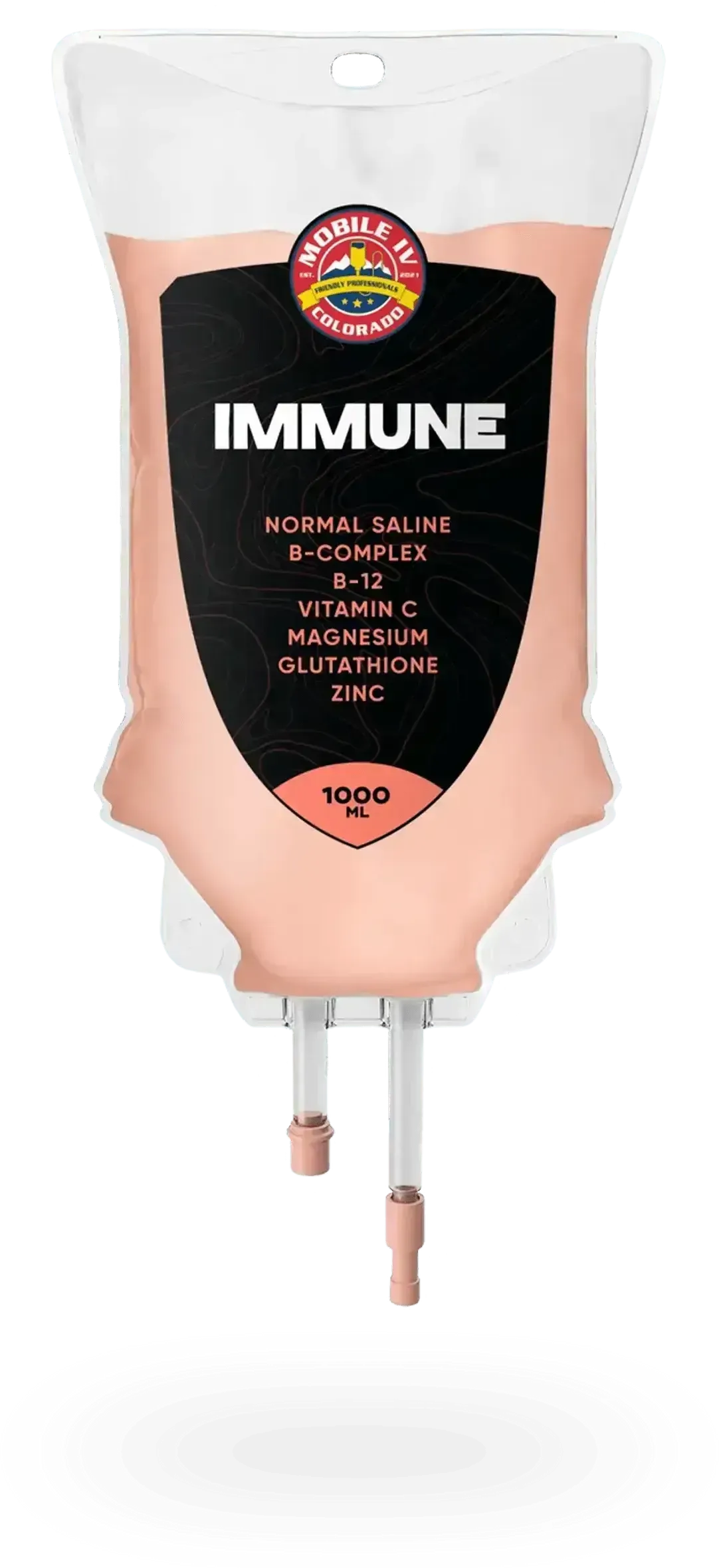 A bag of immune juice with two tubes attached to it.