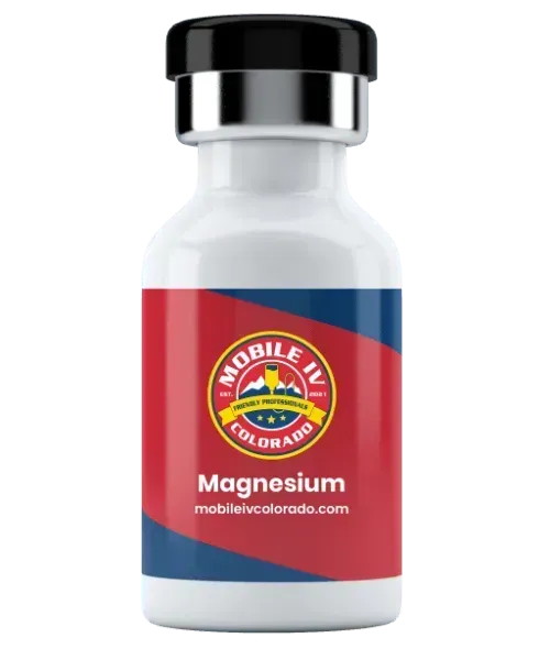 A bottle of mobile il colorado magnesium on a white background