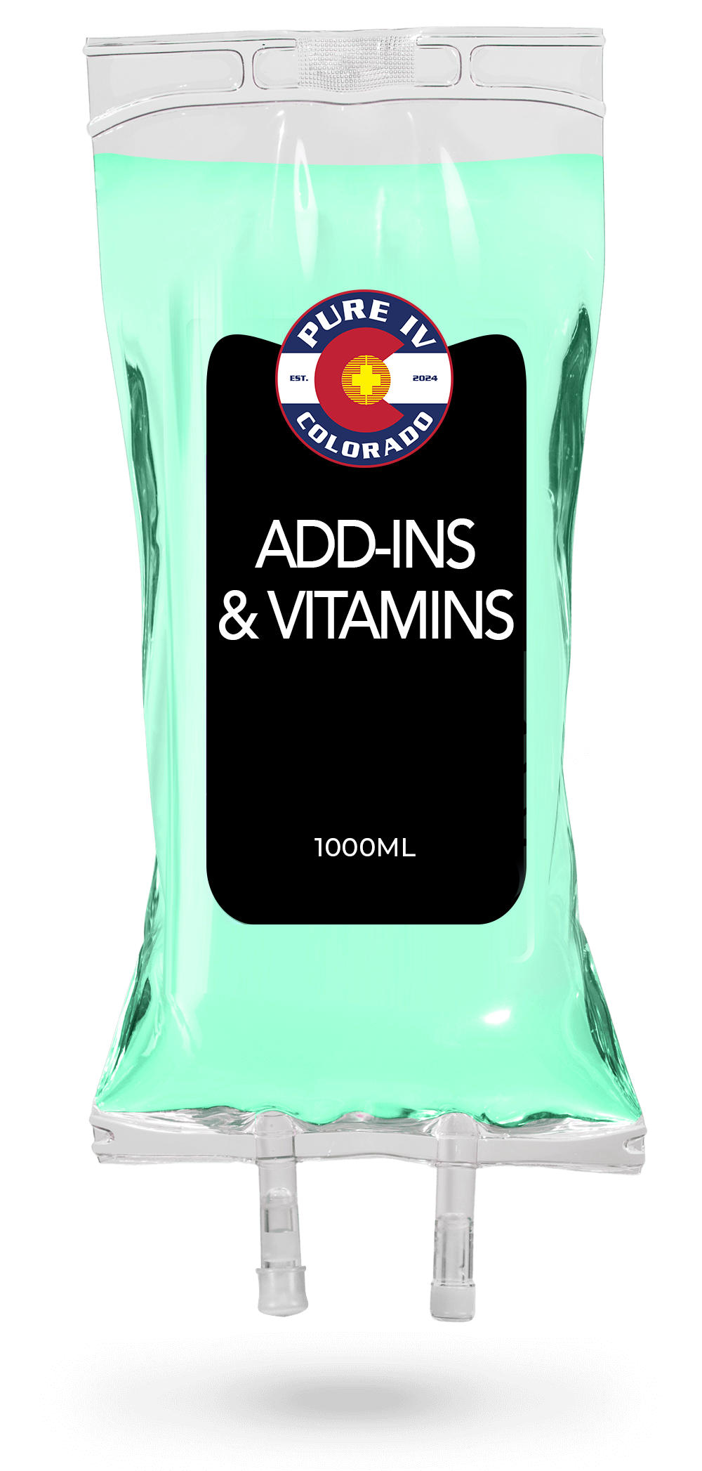 A bag of addins and vitamins on a white background.