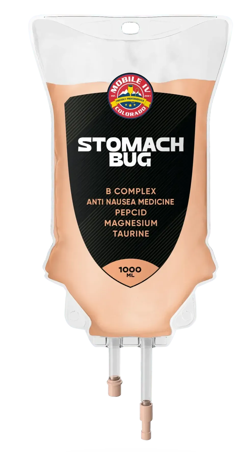 A bag of stomach bug is sitting on a white surface.