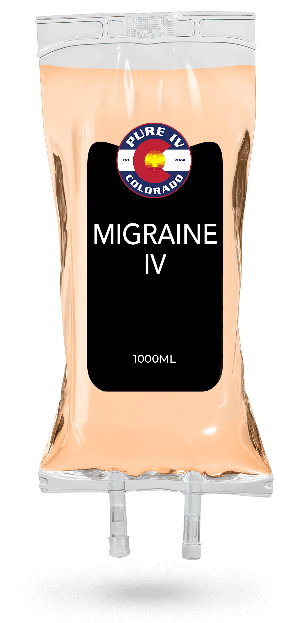 A bag of migraine iv on a white background.