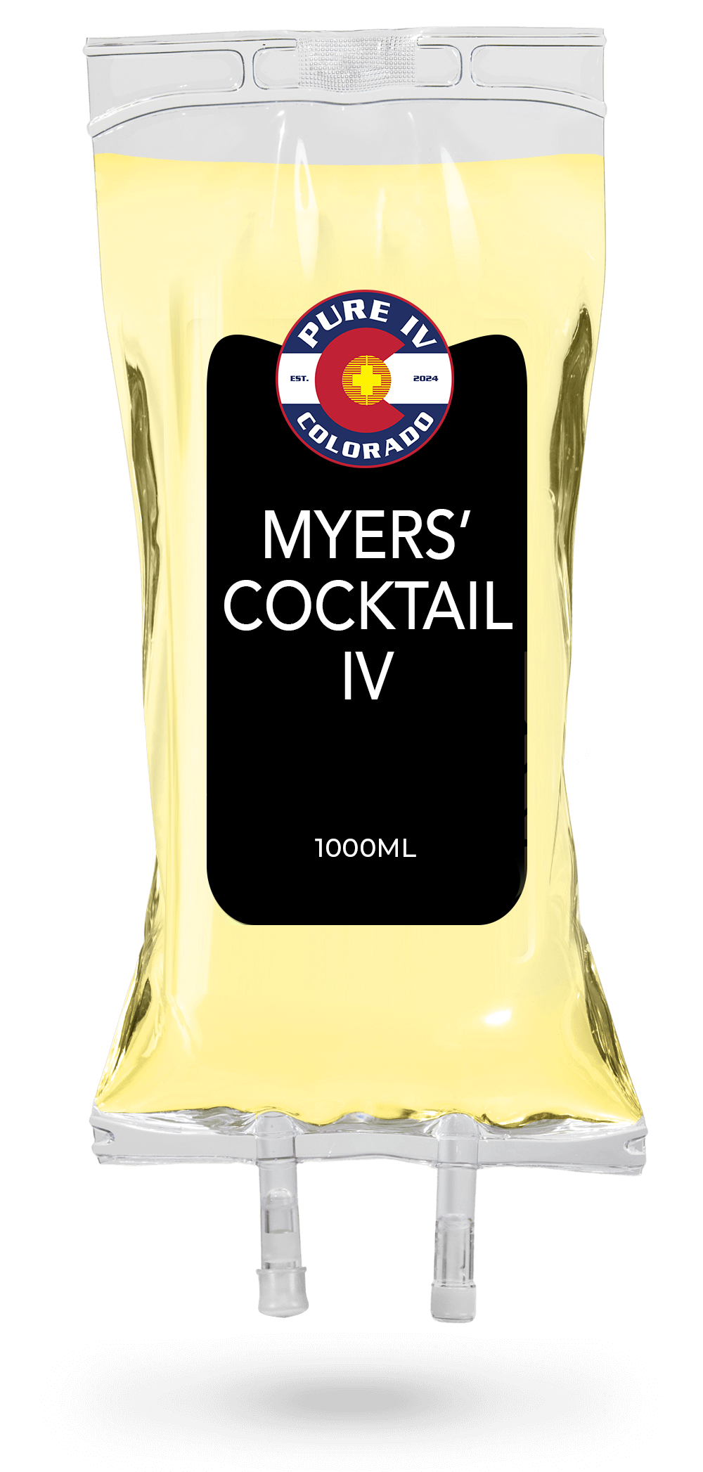 A bag of myers ' cocktail iv on a white background.