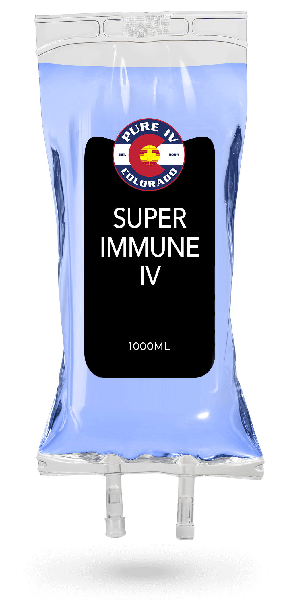 A bag of super immune iv is shown on a white background.