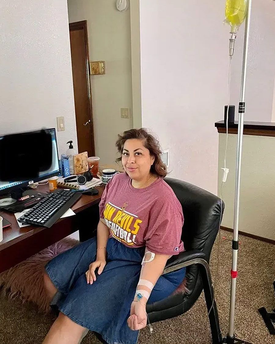 Convenient mobile IV hydration service for professionals, allowing clients to work from their home office during treatment.