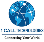 1 Call Technologies Logo: Blue globe with white lines connecting dots,