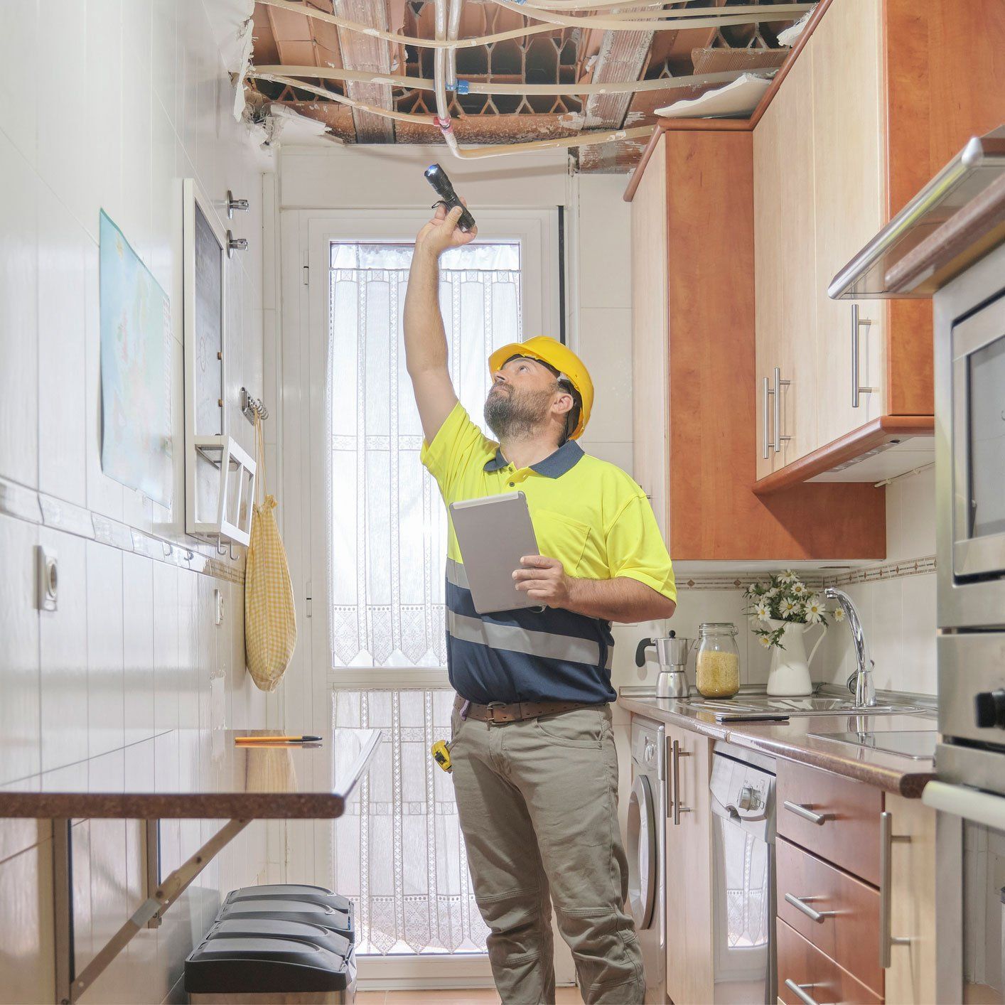 Man inspecting ceiling — Superior, WI — Northland Home Inspections