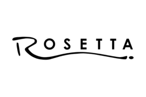 A black and white logo for rosetta on a white background