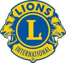 Lions Clubs International logo: blue and yellow circular emblem with two lion profiles and a large 