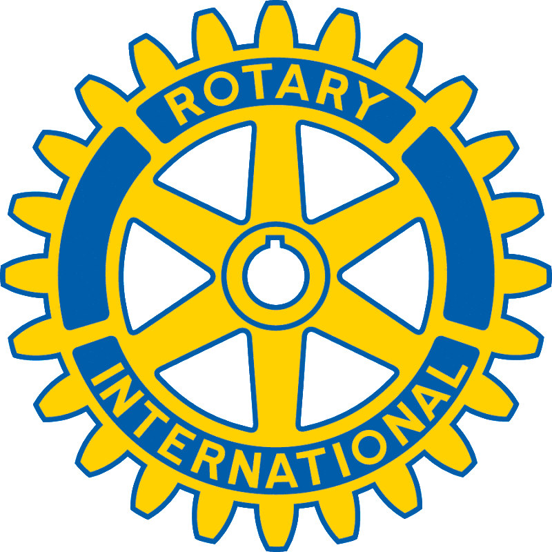 Rotary International logo: yellow gear with blue text and accents.