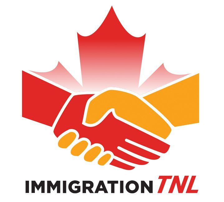 Un logo pour l'immigration avec deux mains qui se serrent.