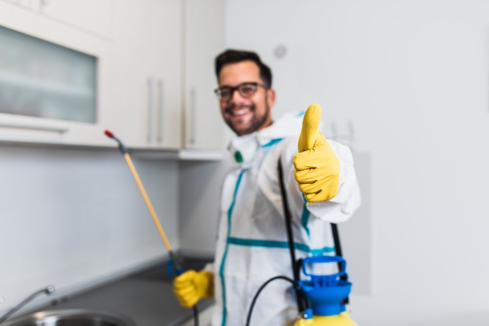 Exterminator at Work Gives a Thumbs Up