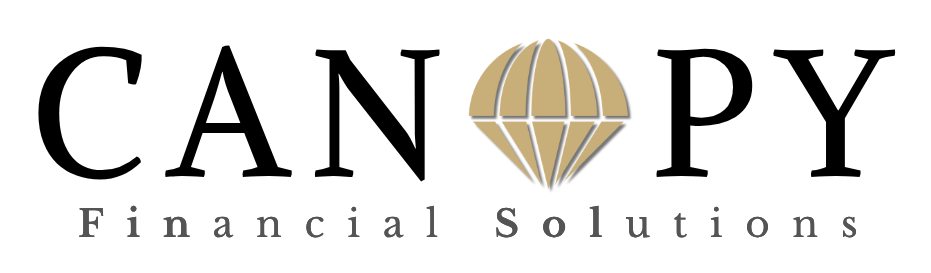 Canopy Financial Solutions logo in black text with gold leaf emblem on a white background