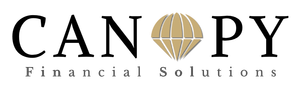 Canopy Financial Solutions logo in black text with gold leaf emblem on a white background