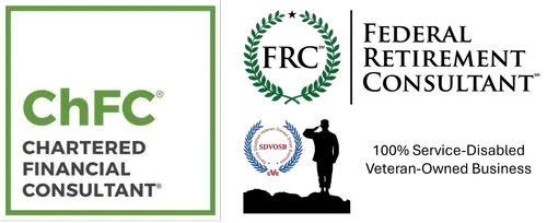 ChFC, FRC, and Federal Retirement Consultant certification logos on white background