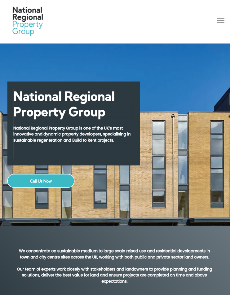 A screenshot of the national regional property group website.